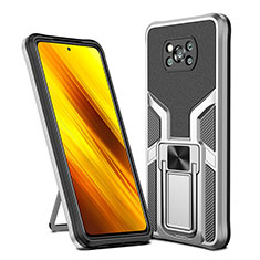 Funda Bumper Silicona y Plastico Mate Carcasa con Magnetico Anillo de dedo Soporte ZL1 para Xiaomi Poco X3 Plata