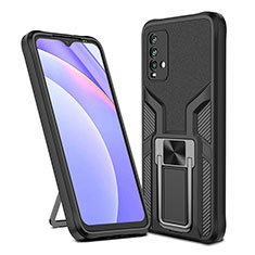 Funda Bumper Silicona y Plastico Mate Carcasa con Magnetico Anillo de dedo Soporte ZL1 para Xiaomi Redmi 9 Power Negro