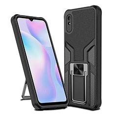 Funda Bumper Silicona y Plastico Mate Carcasa con Magnetico Anillo de dedo Soporte ZL1 para Xiaomi Redmi 9A Negro