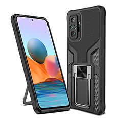 Funda Bumper Silicona y Plastico Mate Carcasa con Magnetico Anillo de dedo Soporte ZL1 para Xiaomi Redmi Note 10 Pro Max Negro