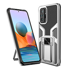 Funda Bumper Silicona y Plastico Mate Carcasa con Magnetico Anillo de dedo Soporte ZL1 para Xiaomi Redmi Note 10 Pro Max Plata