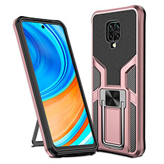 Funda Bumper Silicona y Plastico Mate Carcasa con Magnetico Anillo de dedo Soporte ZL1 para Xiaomi Redmi Note 9 Pro Oro Rosa