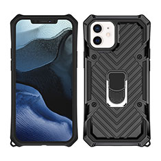 Funda Bumper Silicona y Plastico Mate Carcasa con Magnetico Soporte A01 para Apple iPhone 12 Mini Negro