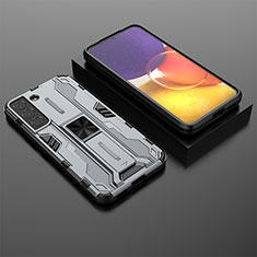 Funda Bumper Silicona y Plastico Mate Carcasa con Magnetico Soporte A01 para Samsung Galaxy S21 FE 5G Gris