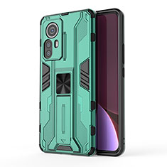 Funda Bumper Silicona y Plastico Mate Carcasa con Magnetico Soporte A02 para Xiaomi Mi 12S 5G Verde