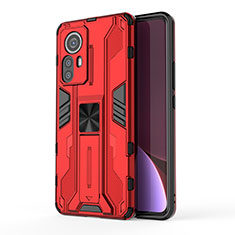 Funda Bumper Silicona y Plastico Mate Carcasa con Magnetico Soporte A02 para Xiaomi Mi 12S Pro 5G Rojo