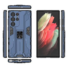 Funda Bumper Silicona y Plastico Mate Carcasa con Magnetico Soporte A03 para Samsung Galaxy S22 Ultra 5G Azul