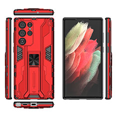 Funda Bumper Silicona y Plastico Mate Carcasa con Magnetico Soporte A03 para Samsung Galaxy S22 Ultra 5G Rojo