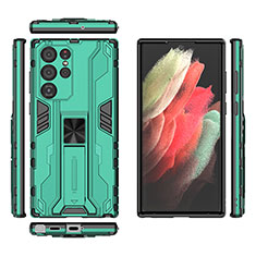 Funda Bumper Silicona y Plastico Mate Carcasa con Magnetico Soporte A03 para Samsung Galaxy S22 Ultra 5G Verde