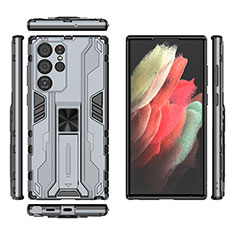 Funda Bumper Silicona y Plastico Mate Carcasa con Magnetico Soporte A03 para Samsung Galaxy S23 Ultra 5G Gris