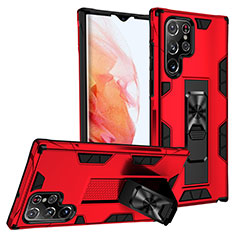 Funda Bumper Silicona y Plastico Mate Carcasa con Magnetico Soporte A04 para Samsung Galaxy S22 Ultra 5G Rojo