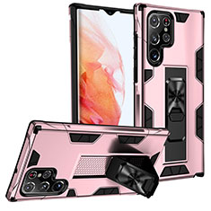 Funda Bumper Silicona y Plastico Mate Carcasa con Magnetico Soporte A04 para Samsung Galaxy S23 Ultra 5G Oro Rosa