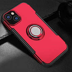 Funda Bumper Silicona y Plastico Mate Carcasa con Magnetico Soporte A08 para Apple iPhone 14 Plus Rojo