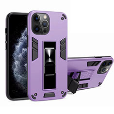 Funda Bumper Silicona y Plastico Mate Carcasa con Magnetico Soporte H01 para Apple iPhone 12 Pro Max Purpura Claro