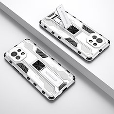 Funda Bumper Silicona y Plastico Mate Carcasa con Magnetico Soporte H01 para Xiaomi Mi 11 Lite 4G Blanco