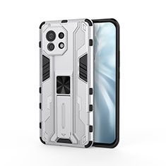 Funda Bumper Silicona y Plastico Mate Carcasa con Magnetico Soporte H02 para Xiaomi Mi 11 5G Plata