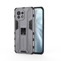 Funda Bumper Silicona y Plastico Mate Carcasa con Magnetico Soporte H02 para Xiaomi Mi 11 Lite 5G Gris