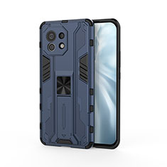 Funda Bumper Silicona y Plastico Mate Carcasa con Magnetico Soporte H02 para Xiaomi Mi 11 Lite 5G NE Azul