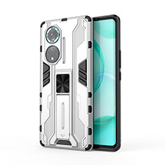 Funda Bumper Silicona y Plastico Mate Carcasa con Magnetico Soporte KC1 para Huawei Honor 50 Pro 5G Plata