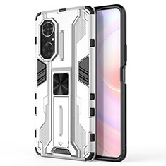 Funda Bumper Silicona y Plastico Mate Carcasa con Magnetico Soporte KC1 para Huawei Honor 50 SE 5G Plata