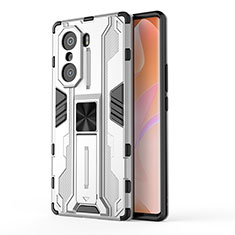 Funda Bumper Silicona y Plastico Mate Carcasa con Magnetico Soporte KC1 para Huawei Honor 60 5G Plata