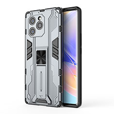 Funda Bumper Silicona y Plastico Mate Carcasa con Magnetico Soporte KC1 para Huawei Honor 60 SE 5G Gris