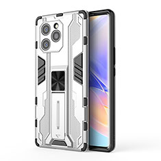 Funda Bumper Silicona y Plastico Mate Carcasa con Magnetico Soporte KC1 para Huawei Honor 60 SE 5G Plata