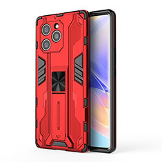 Funda Bumper Silicona y Plastico Mate Carcasa con Magnetico Soporte KC1 para Huawei Honor 60 SE 5G Rojo