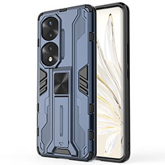 Funda Bumper Silicona y Plastico Mate Carcasa con Magnetico Soporte KC1 para Huawei Honor 70 Pro 5G Azul