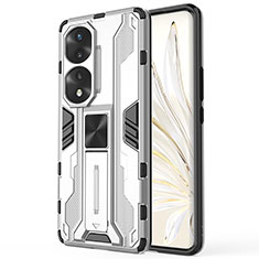 Funda Bumper Silicona y Plastico Mate Carcasa con Magnetico Soporte KC1 para Huawei Honor 70 Pro 5G Plata