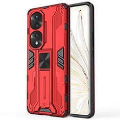 Funda Bumper Silicona y Plastico Mate Carcasa con Magnetico Soporte KC1 para Huawei Honor 70 Pro 5G Rojo