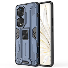 Funda Bumper Silicona y Plastico Mate Carcasa con Magnetico Soporte KC1 para Huawei Honor 70 Pro+ Plus 5G Azul