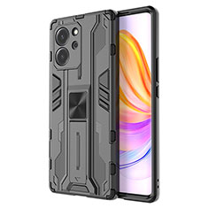 Funda Bumper Silicona y Plastico Mate Carcasa con Magnetico Soporte KC1 para Huawei Honor 80 SE 5G Negro