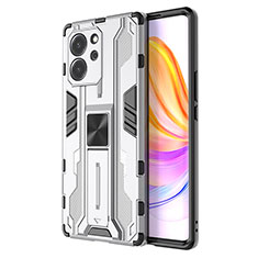 Funda Bumper Silicona y Plastico Mate Carcasa con Magnetico Soporte KC1 para Huawei Honor 80 SE 5G Plata