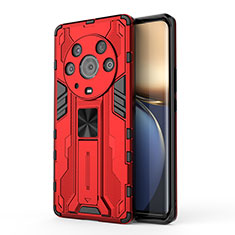 Funda Bumper Silicona y Plastico Mate Carcasa con Magnetico Soporte KC1 para Huawei Honor Magic3 Pro 5G Rojo