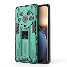 Funda Bumper Silicona y Plastico Mate Carcasa con Magnetico Soporte KC1 para Huawei Honor Magic3 Pro 5G Verde