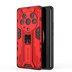 Funda Bumper Silicona y Plastico Mate Carcasa con Magnetico Soporte KC1 para Huawei Honor Magic3 Pro+ Plus 5G Rojo