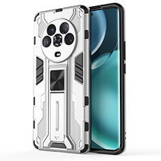 Funda Bumper Silicona y Plastico Mate Carcasa con Magnetico Soporte KC1 para Huawei Honor Magic4 5G Plata