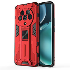 Funda Bumper Silicona y Plastico Mate Carcasa con Magnetico Soporte KC1 para Huawei Honor Magic4 5G Rojo