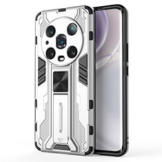 Funda Bumper Silicona y Plastico Mate Carcasa con Magnetico Soporte KC1 para Huawei Honor Magic4 Pro 5G Plata