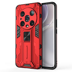 Funda Bumper Silicona y Plastico Mate Carcasa con Magnetico Soporte KC1 para Huawei Honor Magic4 Pro 5G Rojo