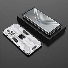 Funda Bumper Silicona y Plastico Mate Carcasa con Magnetico Soporte KC1 para Huawei Honor V40 5G Plata