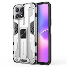 Funda Bumper Silicona y Plastico Mate Carcasa con Magnetico Soporte KC1 para Huawei Honor X30i Plata