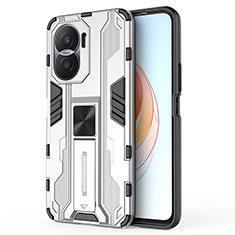 Funda Bumper Silicona y Plastico Mate Carcasa con Magnetico Soporte KC1 para Huawei Honor X40i 5G Plata