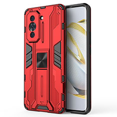 Funda Bumper Silicona y Plastico Mate Carcasa con Magnetico Soporte KC1 para Huawei Nova 10 Pro Rojo