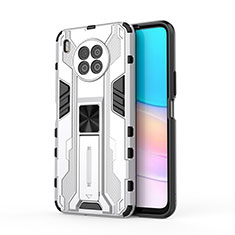 Funda Bumper Silicona y Plastico Mate Carcasa con Magnetico Soporte KC1 para Huawei Nova 8i Plata