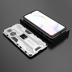 Funda Bumper Silicona y Plastico Mate Carcasa con Magnetico Soporte KC1 para Huawei Nova 9 Plata