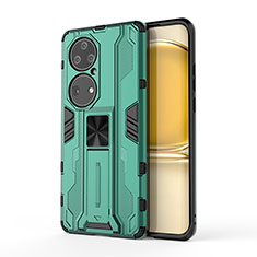 Funda Bumper Silicona y Plastico Mate Carcasa con Magnetico Soporte KC1 para Huawei P50 Pro Verde