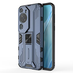 Funda Bumper Silicona y Plastico Mate Carcasa con Magnetico Soporte KC1 para Huawei P60 Art Azul