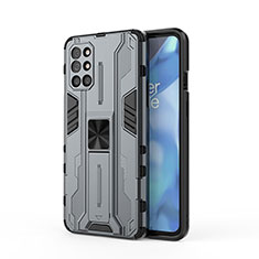 Funda Bumper Silicona y Plastico Mate Carcasa con Magnetico Soporte KC1 para OnePlus 9R 5G Gris